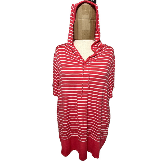 CJ Banks Hoodie Womens 2X Red White Stripe Lightweight Sun Beachy Stretch Rayon - Picture 1 of 9